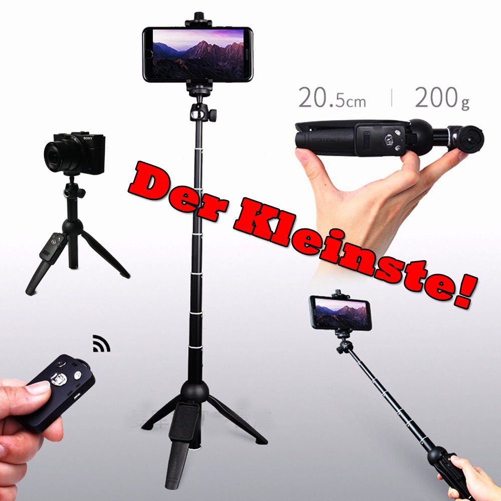 Yunteng Selfie-Stick Kombi aus Stativ und SelfieStick, mit Fernbedienung,  ultrakompakt, 1m, inkl. Fernbedienung, Handyhalter, nur 200g / 20cm
