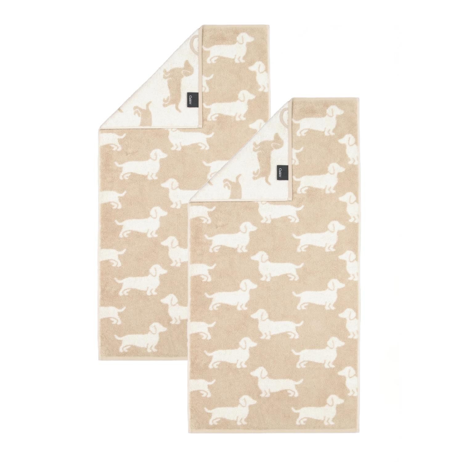 Cawö Handtuch 2 Stück Cawö We love Dogs Handtücher 6246-33 Dackel Natur 50x100, Walkfrottier (Spar-Set, 2-St), 100% Baumwolle