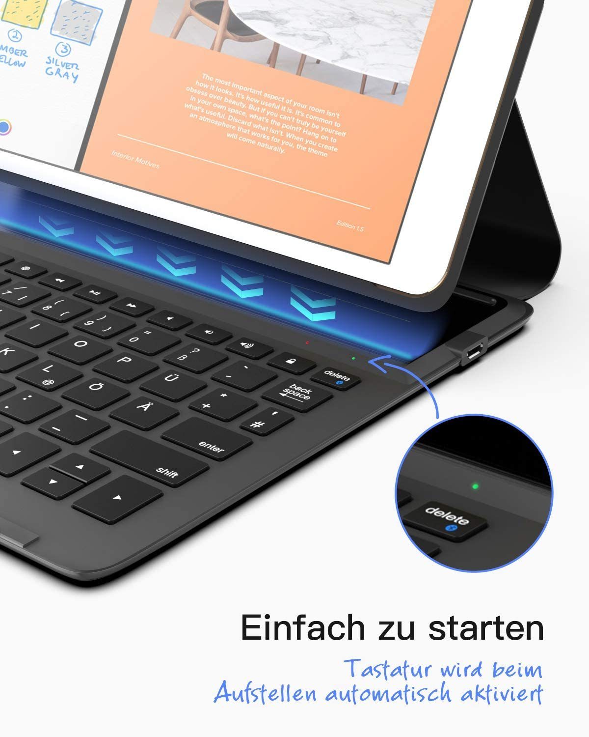 iPad-Tastatur Hülle für iPad Tastatur Gen Ultraleichte 10,2 Inateck 9/8/7 Zoll