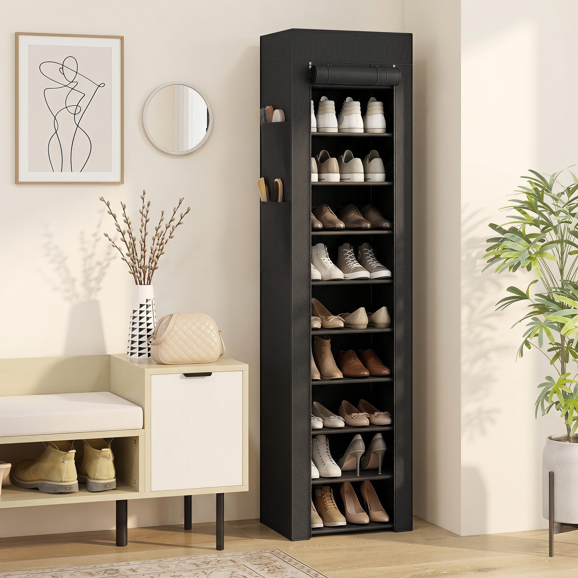 HOMCOM Schuhregal Schuhorganizer Schuhaufbewahrung mit Stoffbezug, Set 1-tlg., Staubdichte Stoffabdeckung, hohe Kapazität, leicht und tragbar