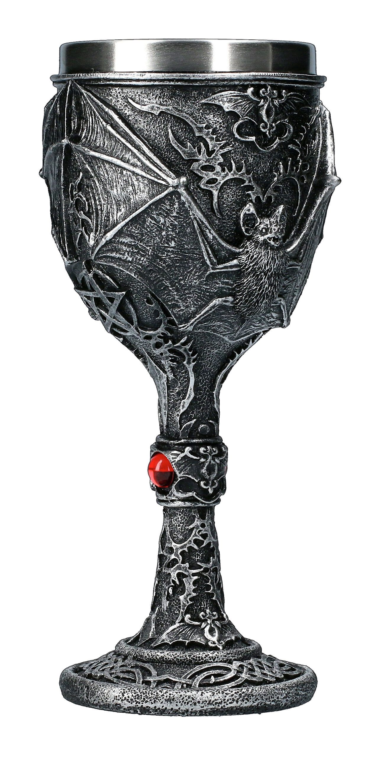 Figuren Shop GmbH Becher Kelch - Gothic Fledermaus - Becher Gothic Deko, Kunststein (Polyresin), Edelstahl