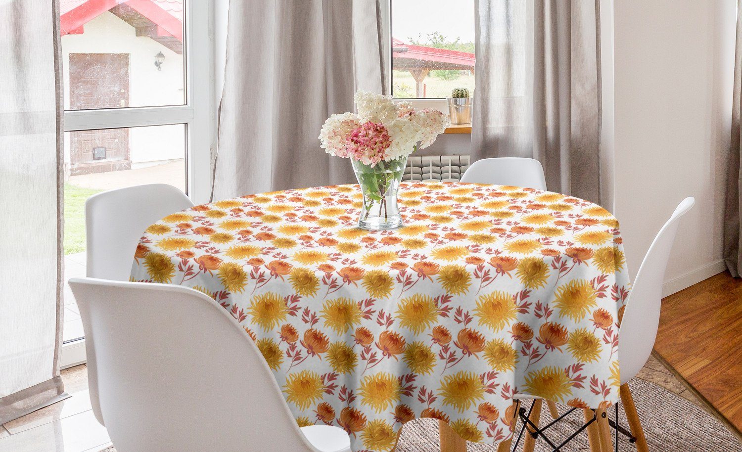 Abakuhaus Tischdecke Kreis Tischdecke Abdeckung für Esszimmer Küche Dekoration, Herbst Chrysanthemum Blumenmotiv