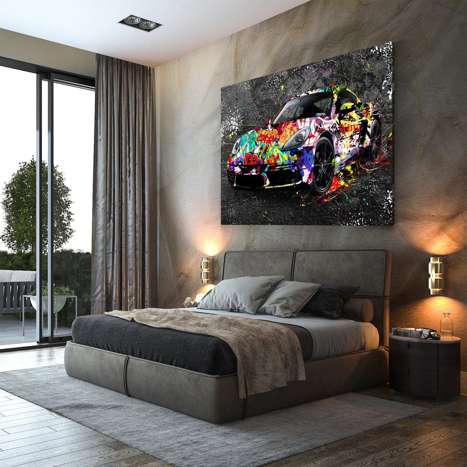 Artedinoi Leinwandbild Graffiti Sportwagen Auto Street Art Porsche Wandbild Leinwandbild Kuns