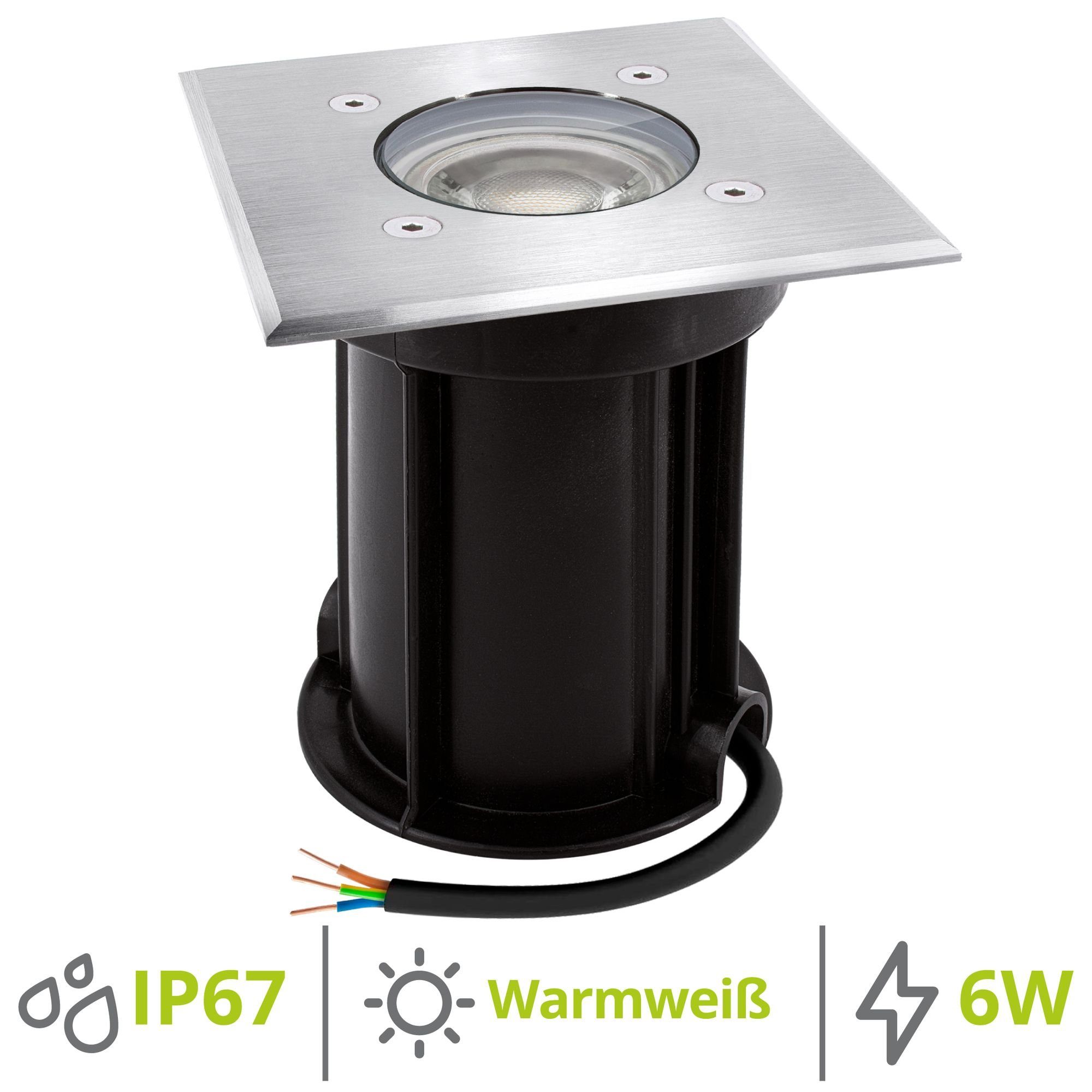 linovum Gartenstrahler Bodeneinbauleuchte BOQU inkl. LED Прожекторы GU10 6W warmweiss - Boden, Leuchtmittel inklusive, Leuchtmittel inklusive