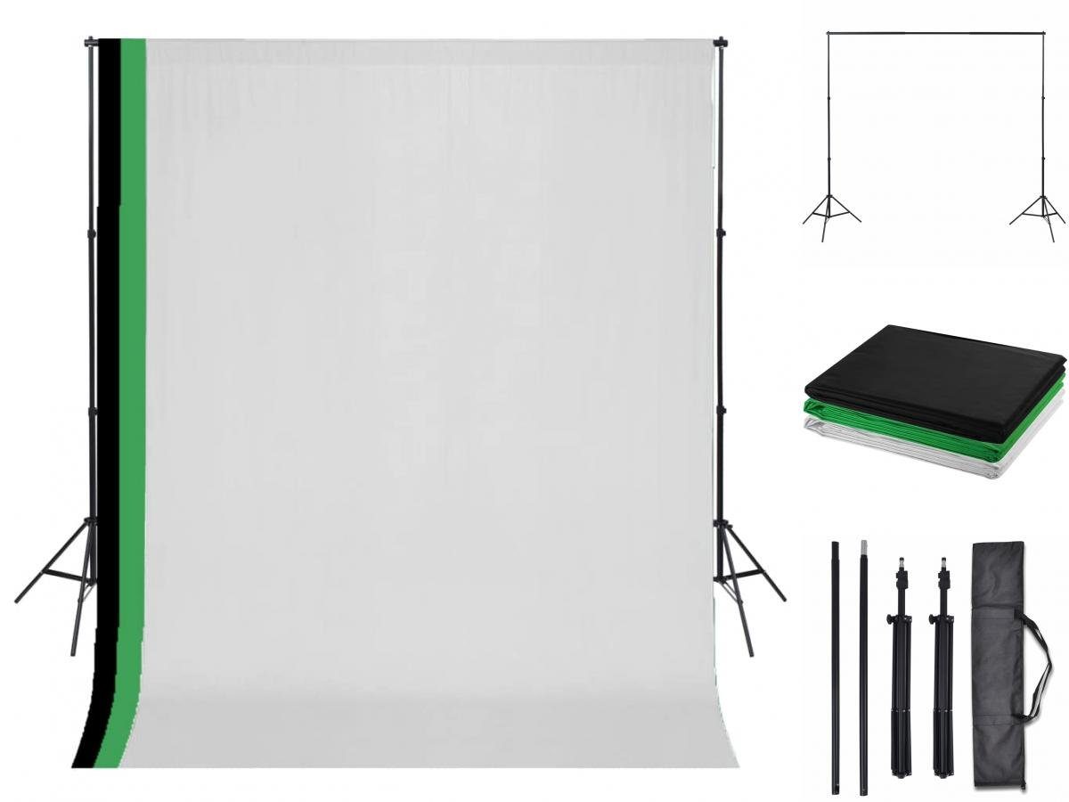 vidaXL Set verstellbar Fotohintergrund 3x3m 3 Baumwolle-Hintergründe Fotostudio Rahmen