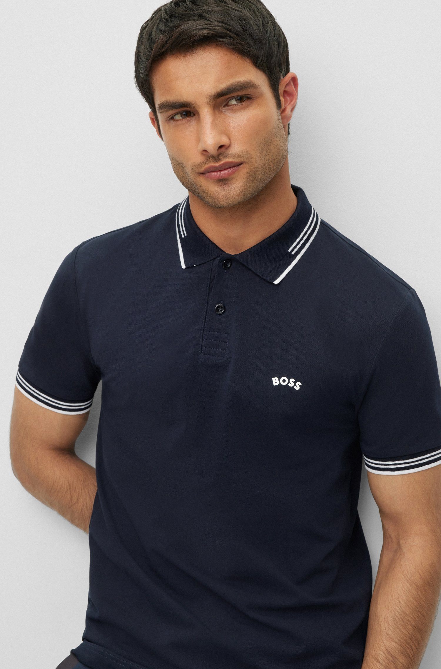 BOSS GREEN (402) Blau Paul Curved (1-tlg) Poloshirt