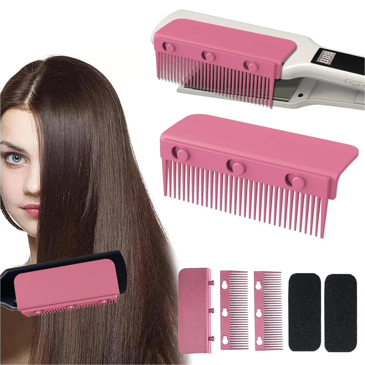 Refttenw Haarbürste für Glätteisen, Abnehmbar Glätteisen Kammaufsatz, Haarglätter Bürste