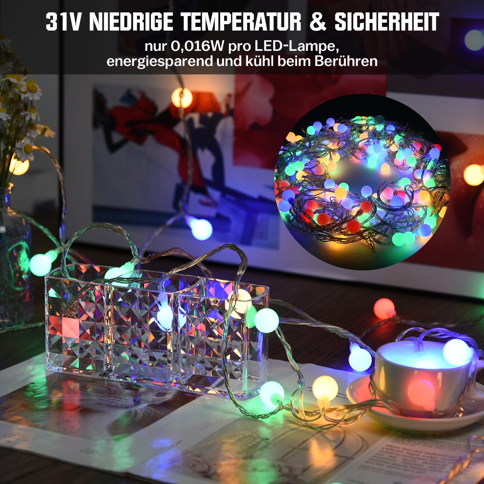 XERSEK LED-Lichterkette mit Fernbedienung Kugel Weihnachts Beleuchtung IP44 günstig online kaufen