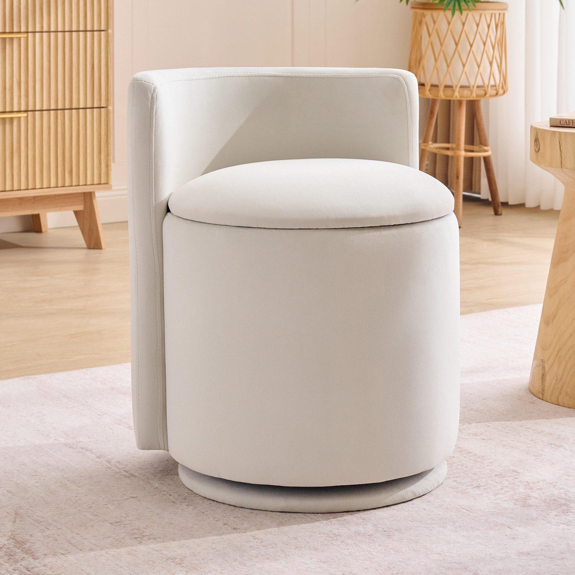OKWISH Sitzhocker Eleganter Schminkstuhl (mit Rückenlehne, integriertem 20L Stauraum und hochdichtem Schaumstoff für komfortables Sitzen, 1 St., 47.5*47.5*56.5cm)