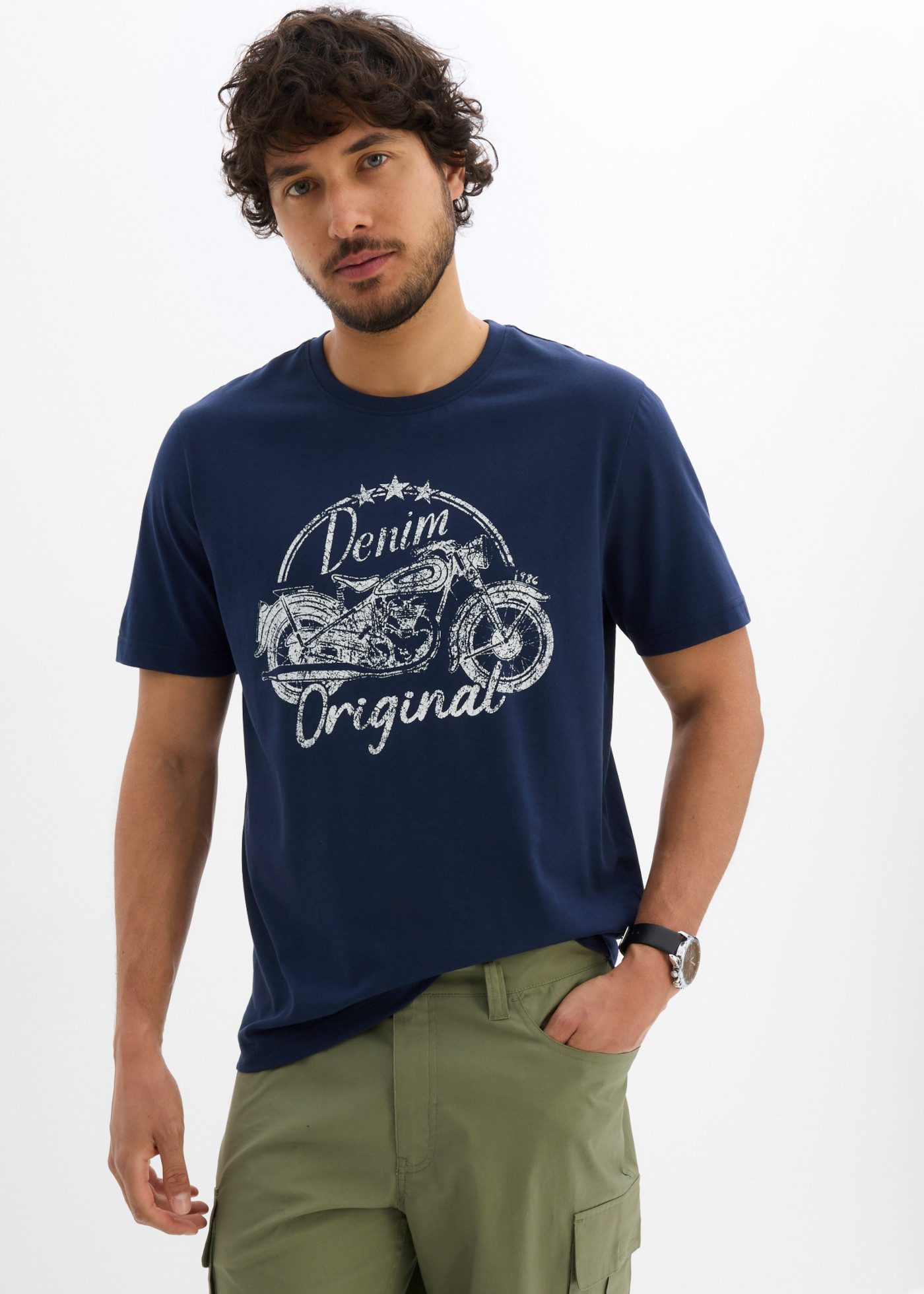bonprix T-Shirt mit Rundhalsausschnitt, Kurzarm-Design, aus Baumwolle, Regular Fit