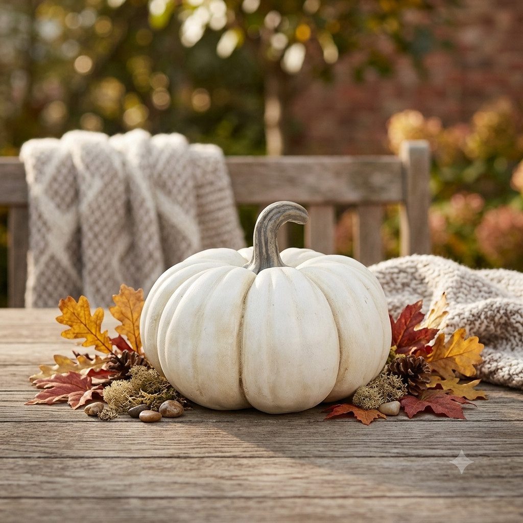 Home-trends24.de Dekofigur Kürbis weiß Herbst Deko Tischdeko Fensterdeko Halloween Ø 29 cm (1 St)
