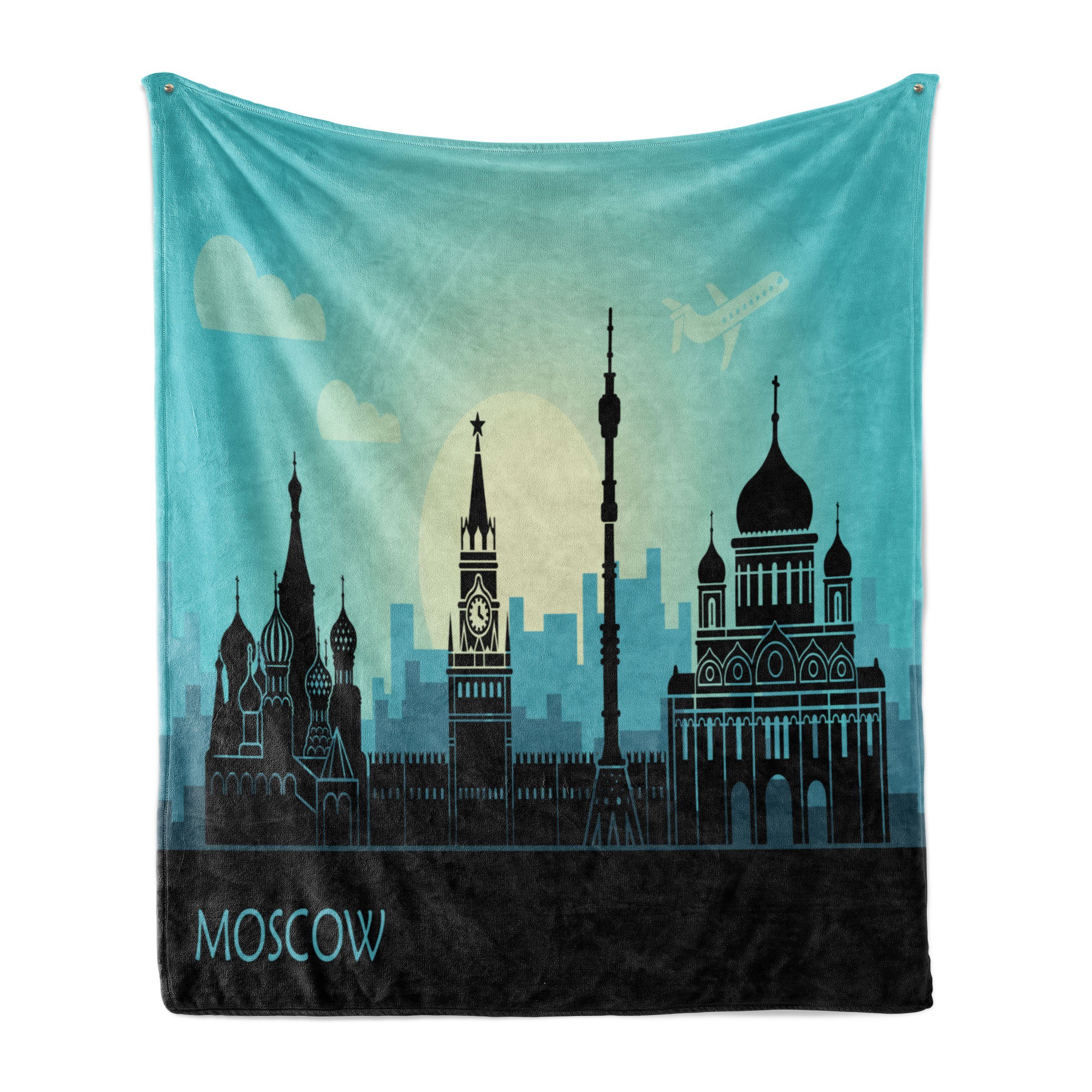 City den Moskau Innen- Außenbereich, Plüsch Skyline Gemütlicher Wohndecke für Abakuhaus, Line und Russisch