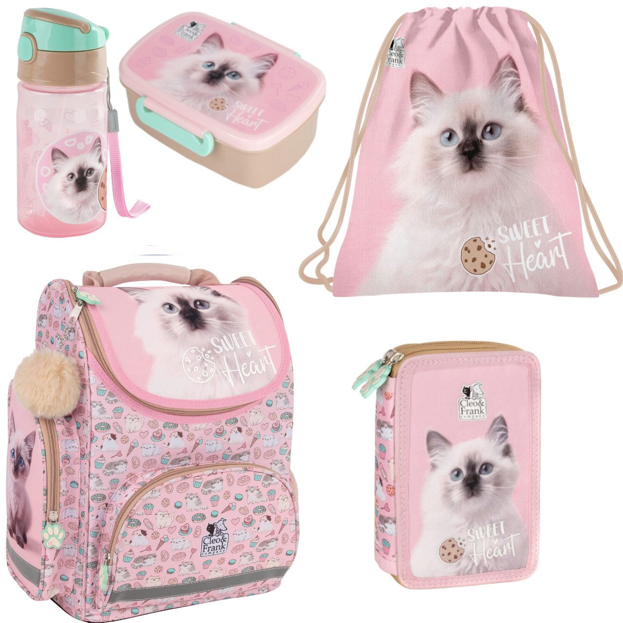 DERFORM Ранцы 5 tlg. Katze Ранцы Set - Tornister Turnbeutel Federtasche (5-tlg)
