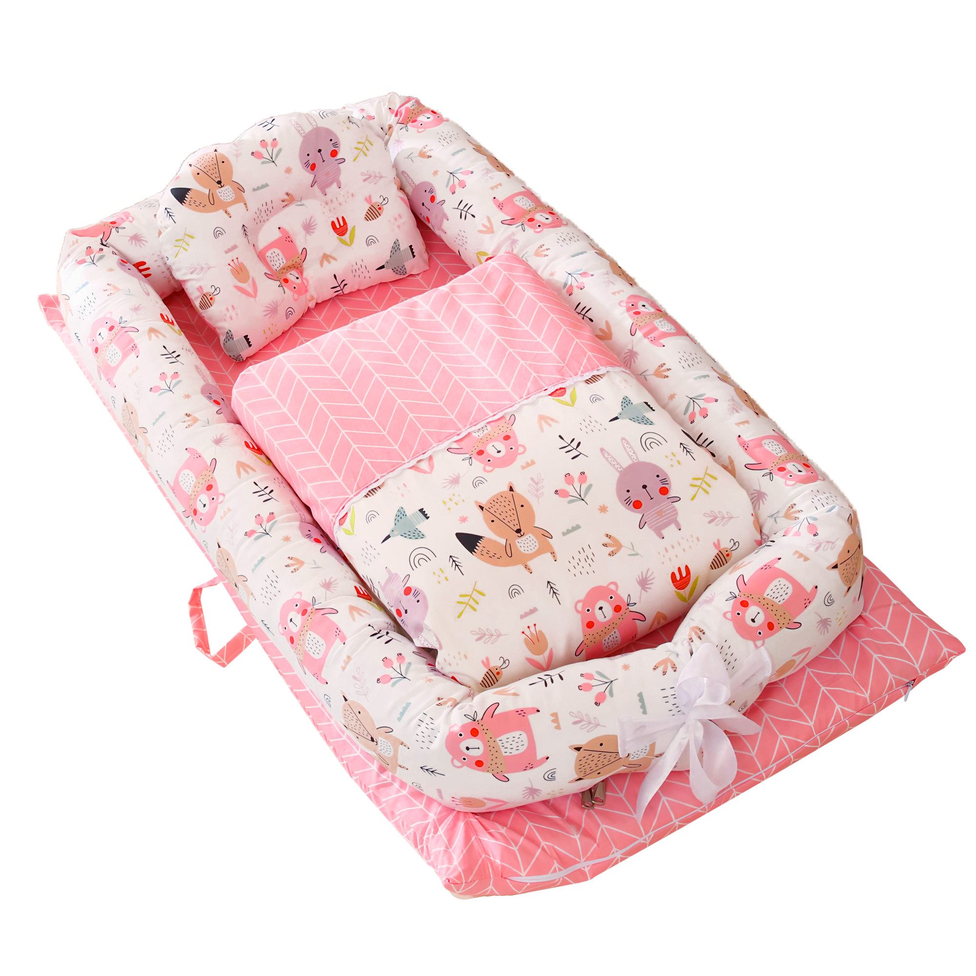 SEHAUSEU Kuschelnest Bettnestchen Babylounge Babykokon mit Decke und Kissen Wickelauflage