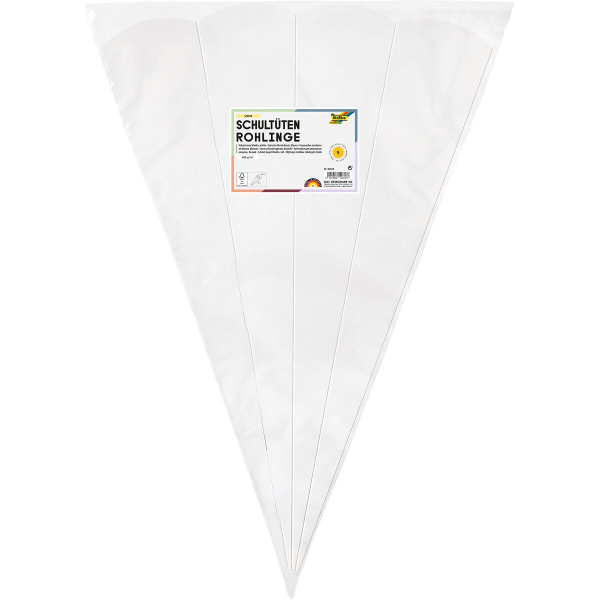 Folia Schultüte Schultüten Rohling - 68 cm sechseckig weiß 5er Pack.