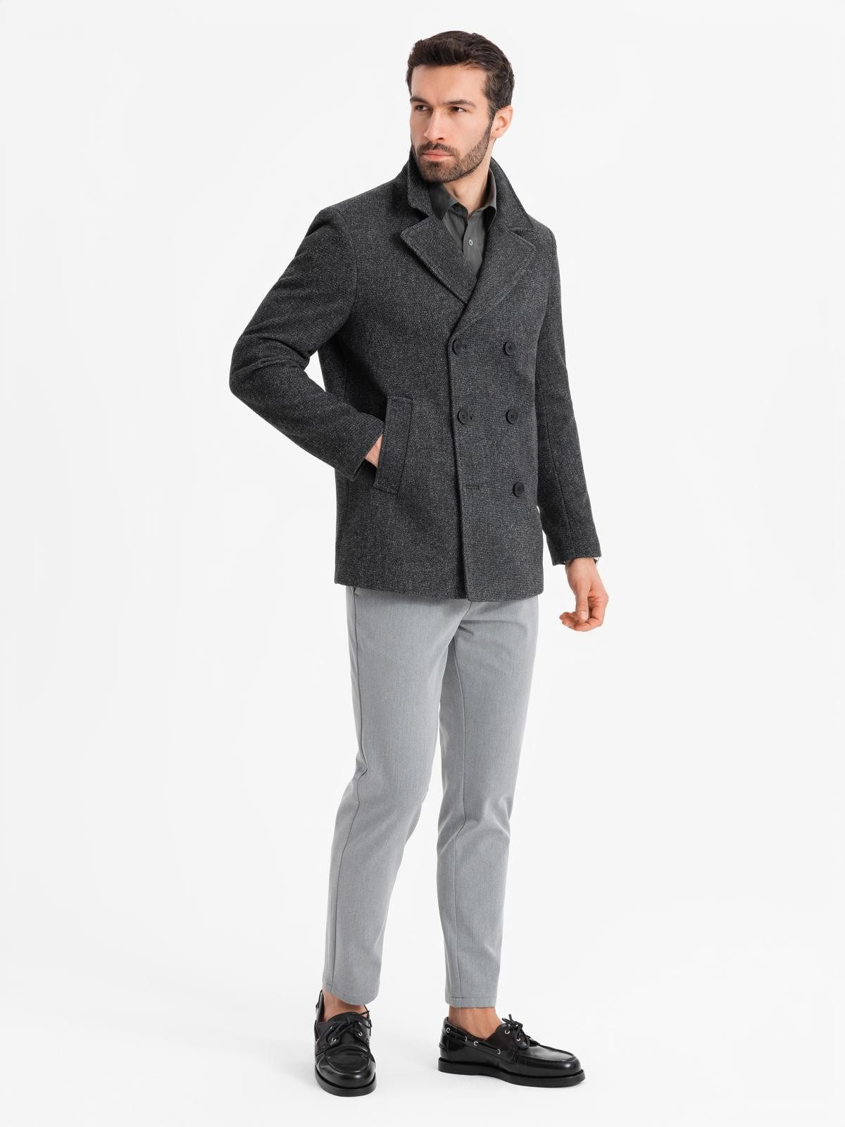 OMBRE Wintermantel Kurzer zweireihiger Herrenmantel mit Wollanteil günstig online kaufen