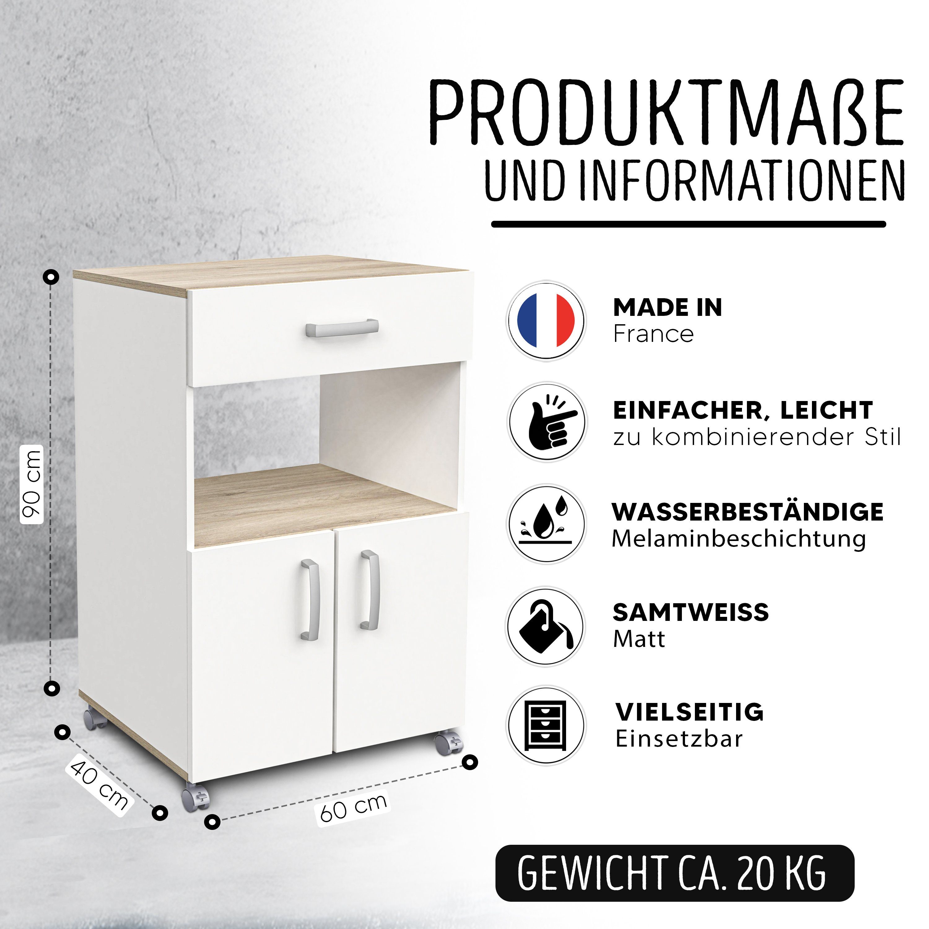 habeig Küchenwagen Küchenwagen Küchentrolley Küchenschrank weiss günstig online kaufen