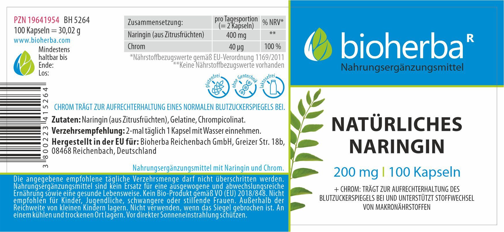 BIOHERBA R Bioherba Näturliches Naringin 200 mg 100 Kapseln Kapseln, 1 er