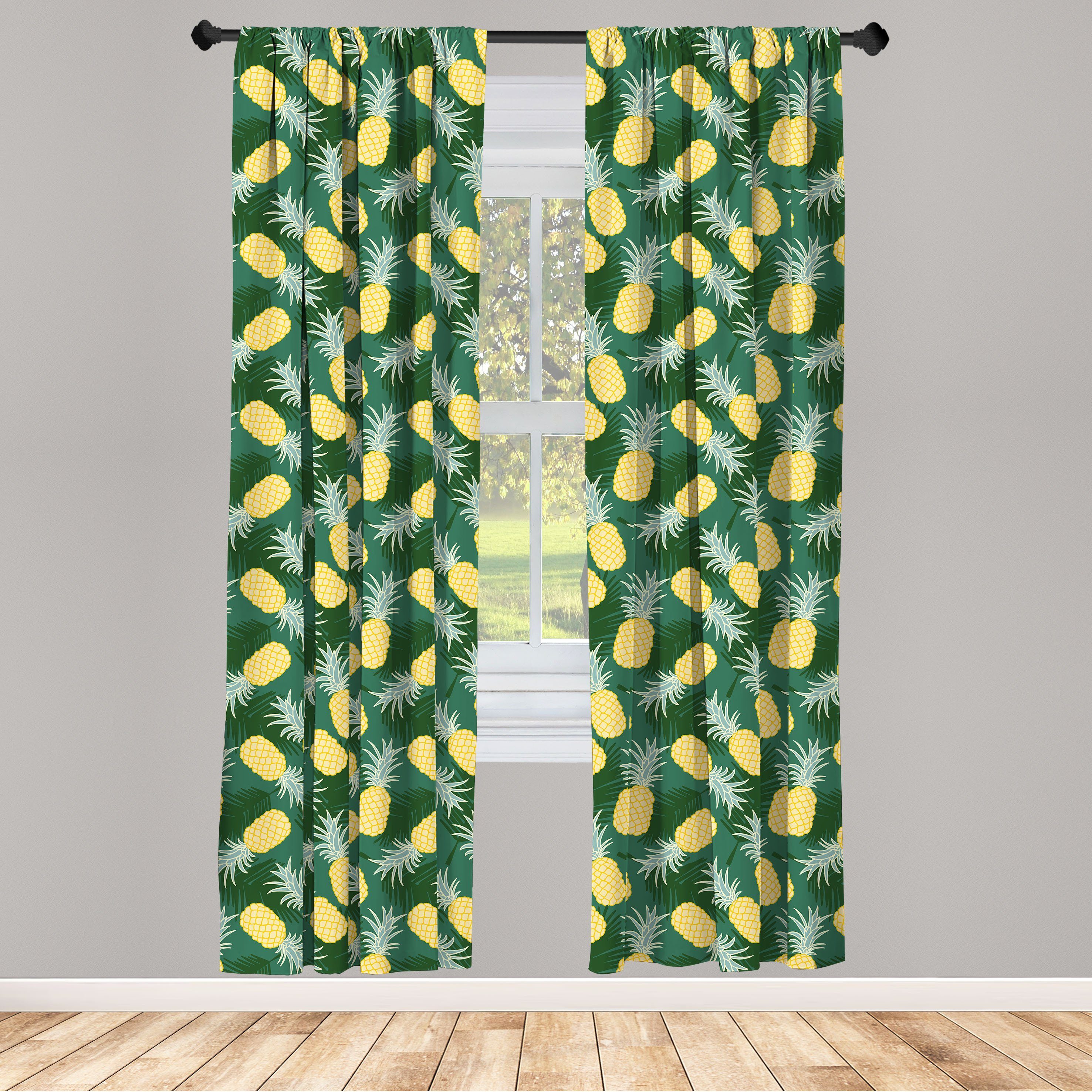 Gardine Vorhang für Wohnzimmer Schlafzimmer Microfaser, Dekor, Ananas Palmblätter Abakuhaus, hawaiisch