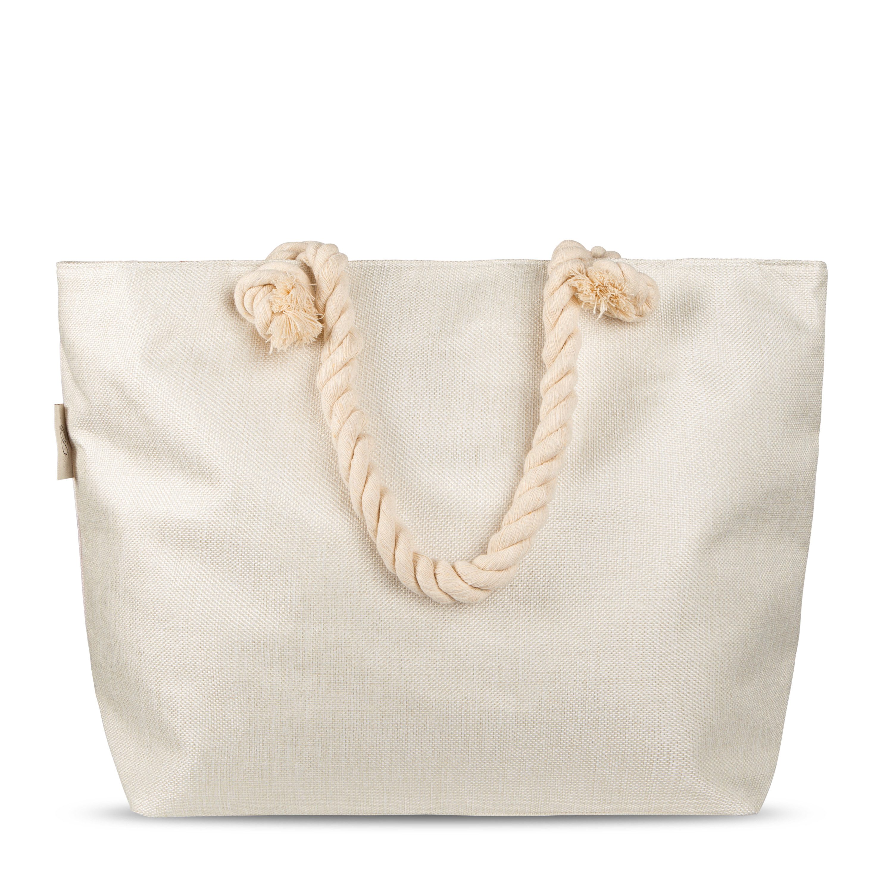 Descanso Freizeittasche Tasche 43x60 cm Gewebtes Polyester Pippa Blätter und ein Papagei natu (Spar-Set, 1-tlg., Set), 1 x Tasche Descanso 43x60 cm natur