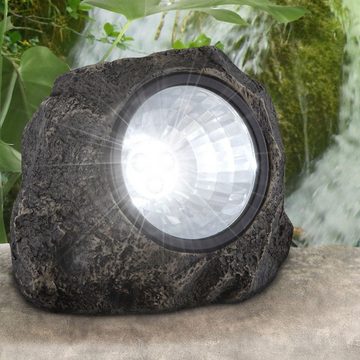 etc-shop Gartenleuchte, LED-Leuchtmittel fest verbaut, 2er Set Stein Design LED Solar Lampe Deko Leuchte IP44 Beleuchtung