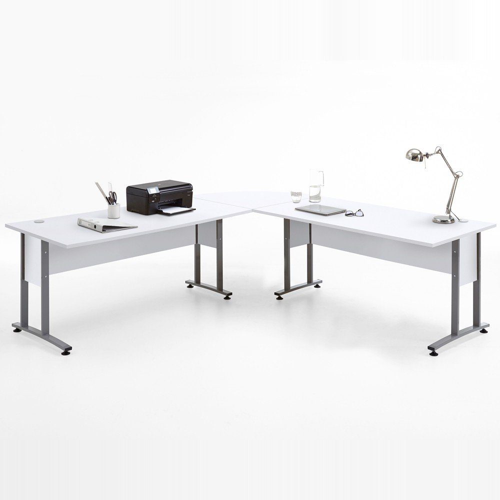 Lomadox - 240x75x240 cm COLUMBUS-10, matt Schreibtisch weiß