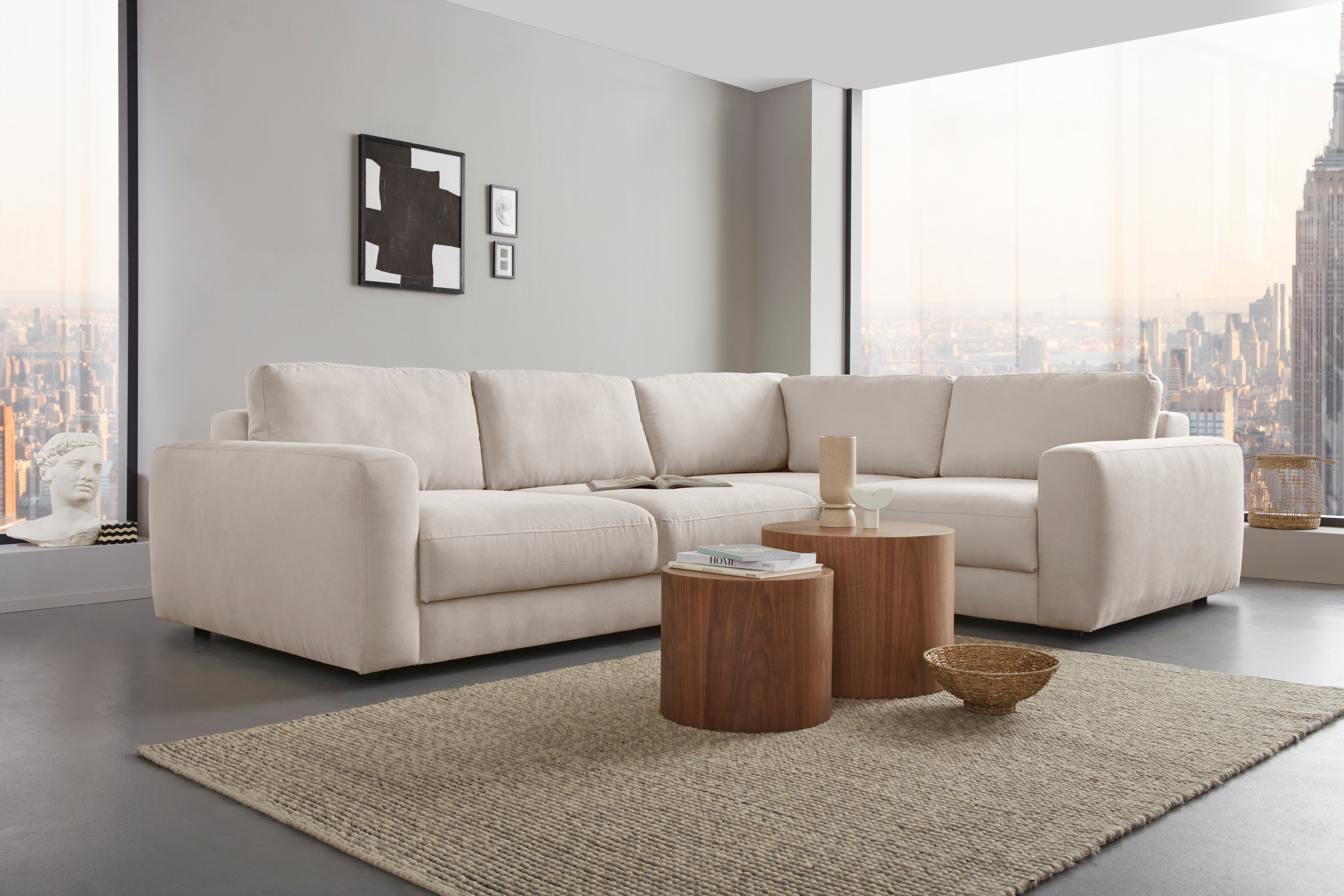 Places of Style Ecksofa Bloomfield, Breite 304cm, Mega Polsterecke mit viel Platz, L-Form, extra tiefe Sitzfläche, wahlweise mit Sitztiefenverstellung