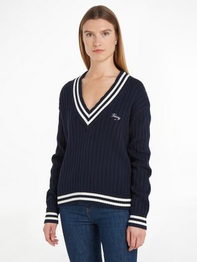 Tommy Jeans Strickpullover TJW SCRIPT V NECK RIB SWEATER