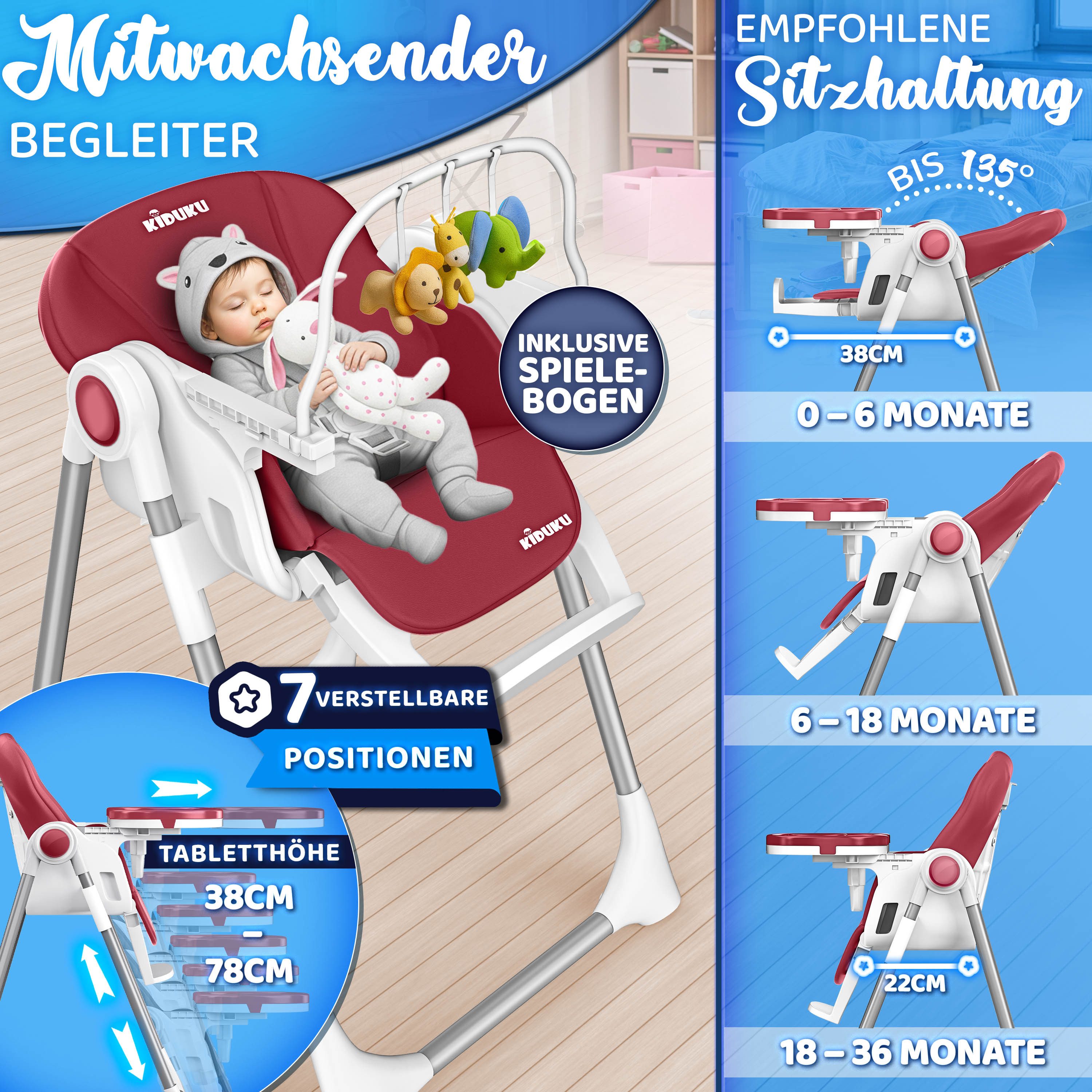 KIDUKU Kinderstuhl Baby 3in1 mit Neugeborenenaufsatz + Lätzchen, Spielbogen günstig online kaufen