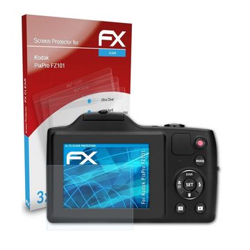 atFoliX Schutzfolie Displayschutz für Kodak PixPro FZ101, (3 Folien), Ultraklar und hartbeschichtet