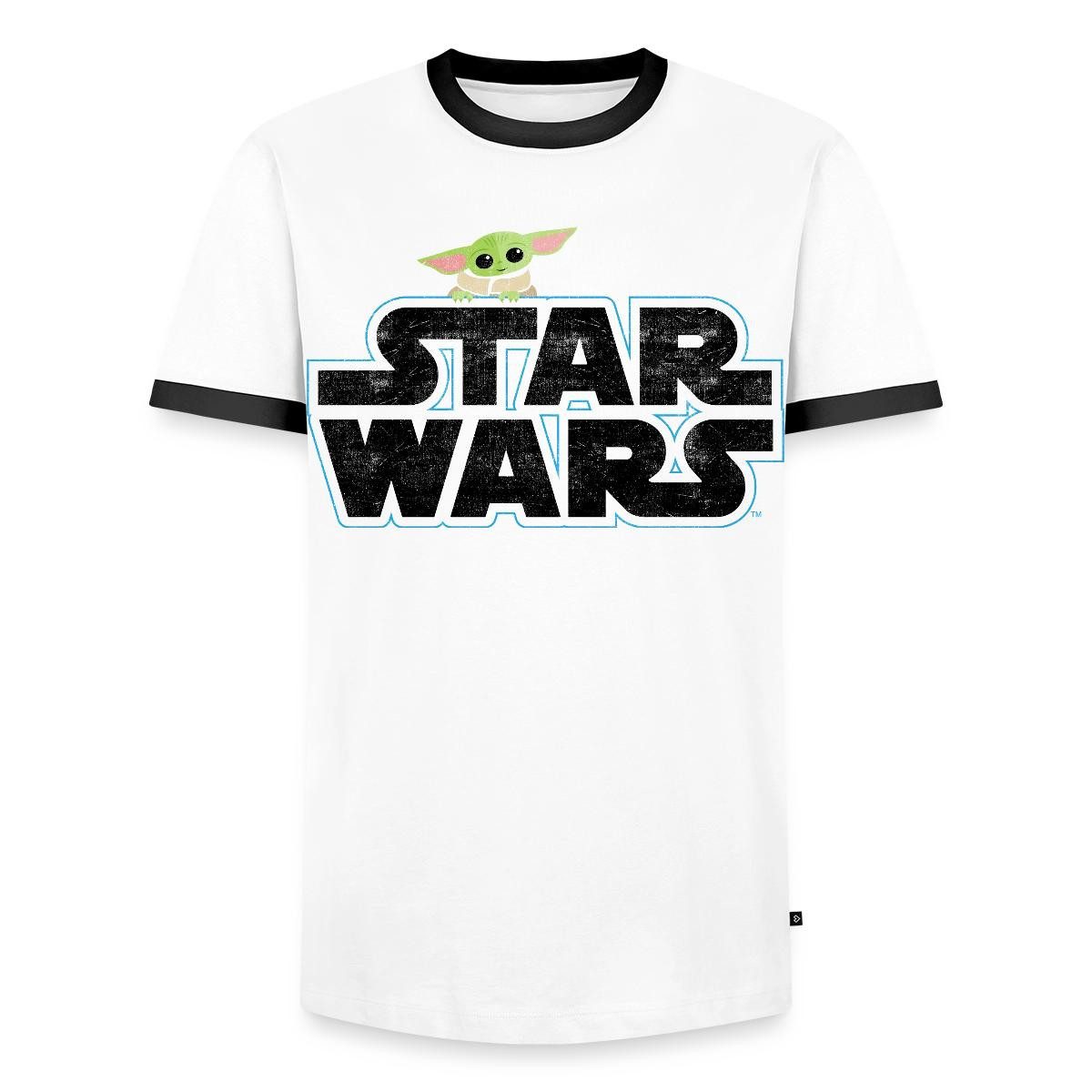 T-Shirt Star Wars: Mandalorian Schriftzug Mit Grogu Männer Kontrast T-Shirt