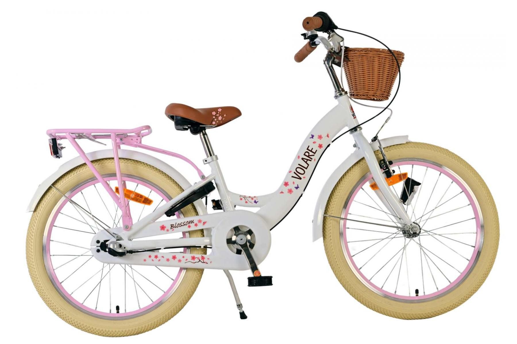 Volare Kinderfahrrad Volare Blossom Kinderfahrrad für Mädchen - 20 Zoll – Weiß, Vorderradbremsen, Geschlossener Kettenschutz, Verstellbarer Lenker