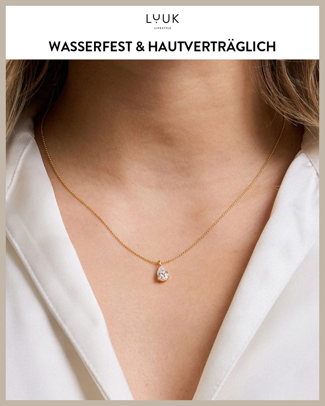 LUUK LIFESTYLE Kette mit Anhänger Transparent, Halskette mit Zirkonia Stein