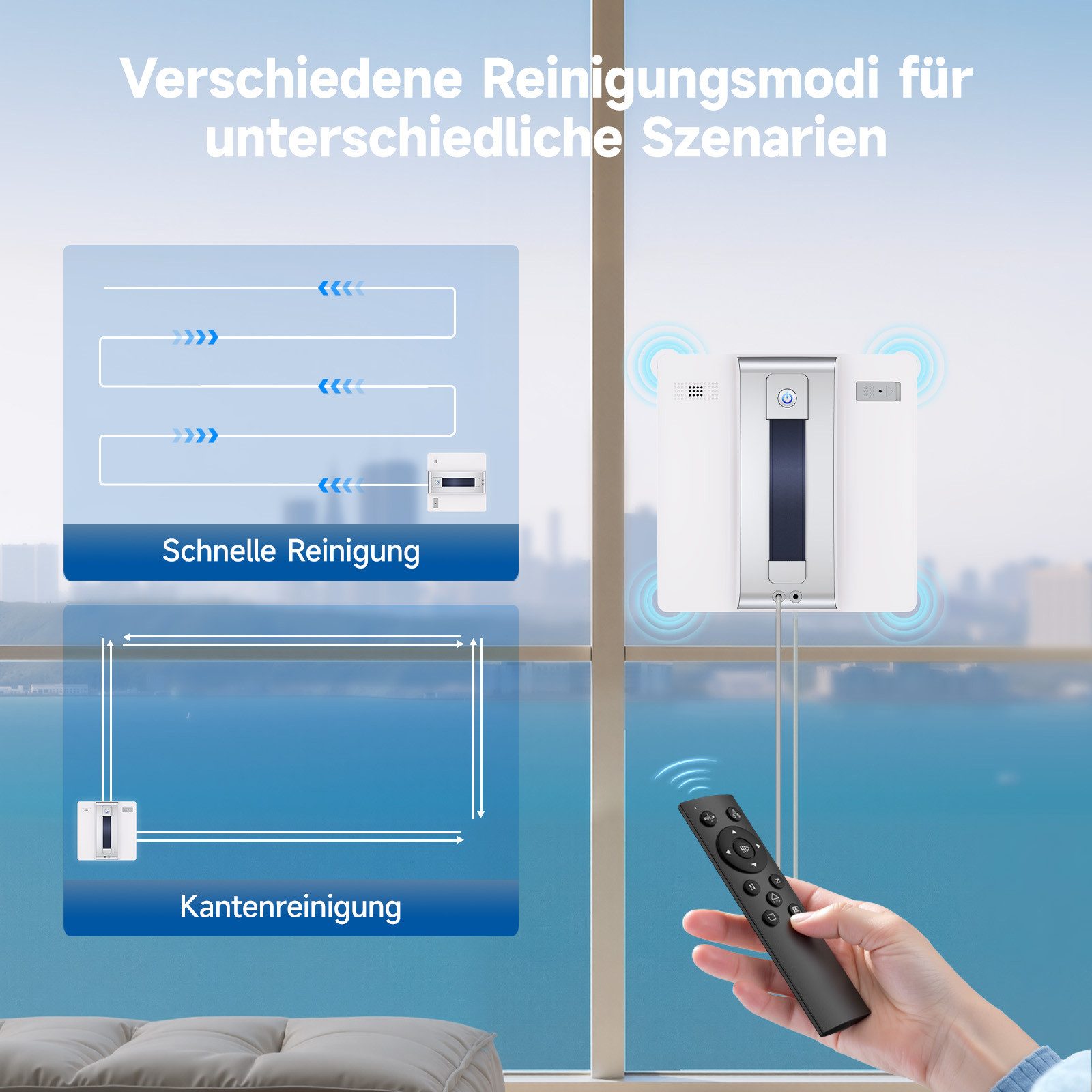 lubluelu Fensterputzroboter CHYW200 Intelligenter Fensterputzer Fenstersauger mit Fernbedienung weiß