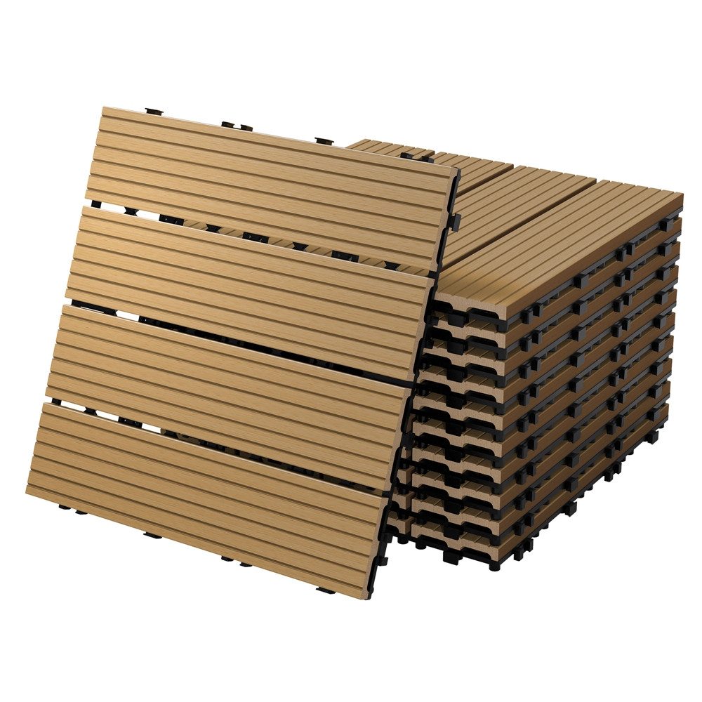 ECD Germany Terrassendielen WPC Bodenplatte Terrassenfliesen Fliesen mit Drainage und Klicksystem, BxL: je 30x30 cm, 22 mm Stärke, Bodenbelag 1m²/11 Stück Teak rutschfest Balkonfliesen