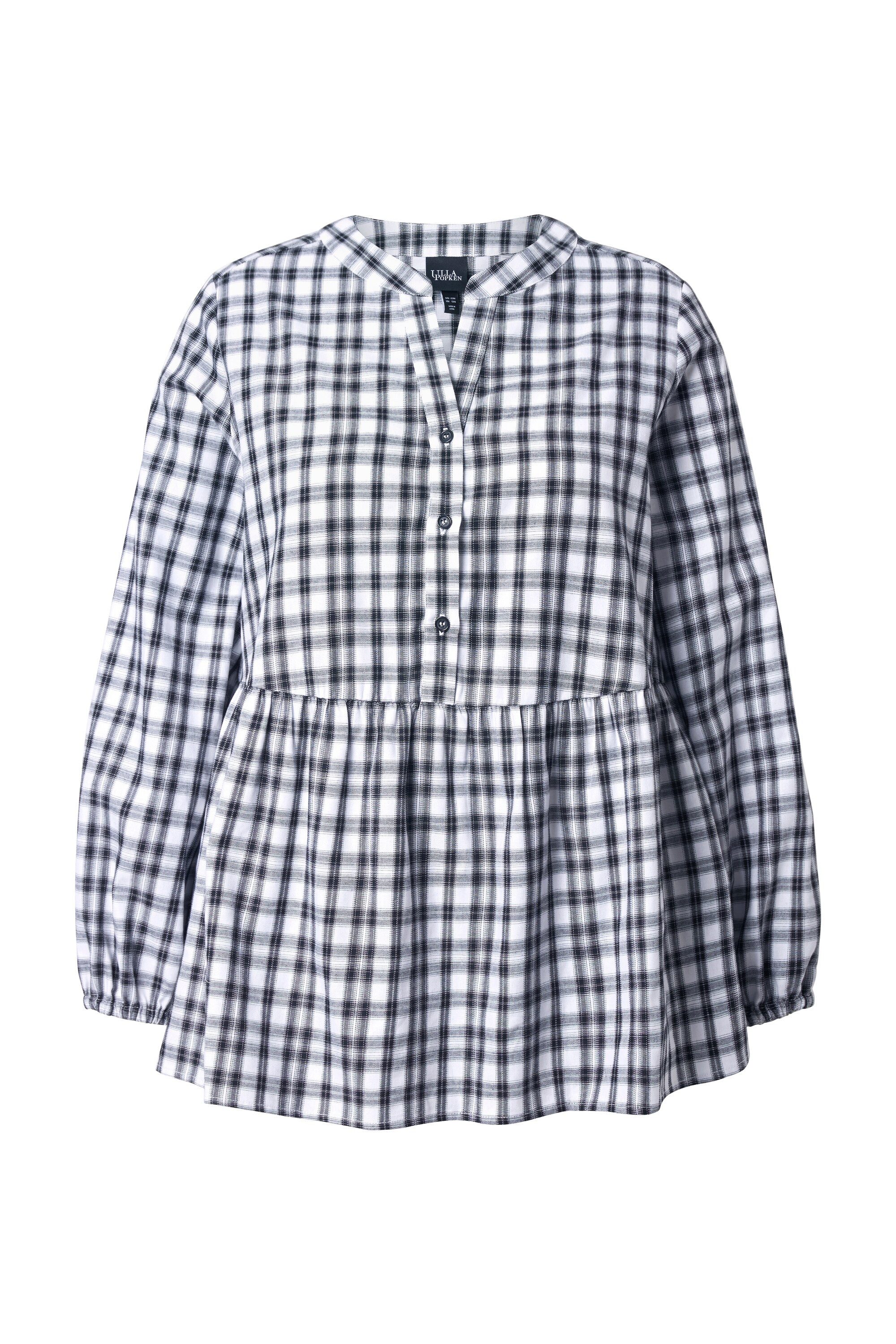 Ulla Popken Longbluse Bluse Karomuster Volantsaum Stehkragen Langarm günstig online kaufen