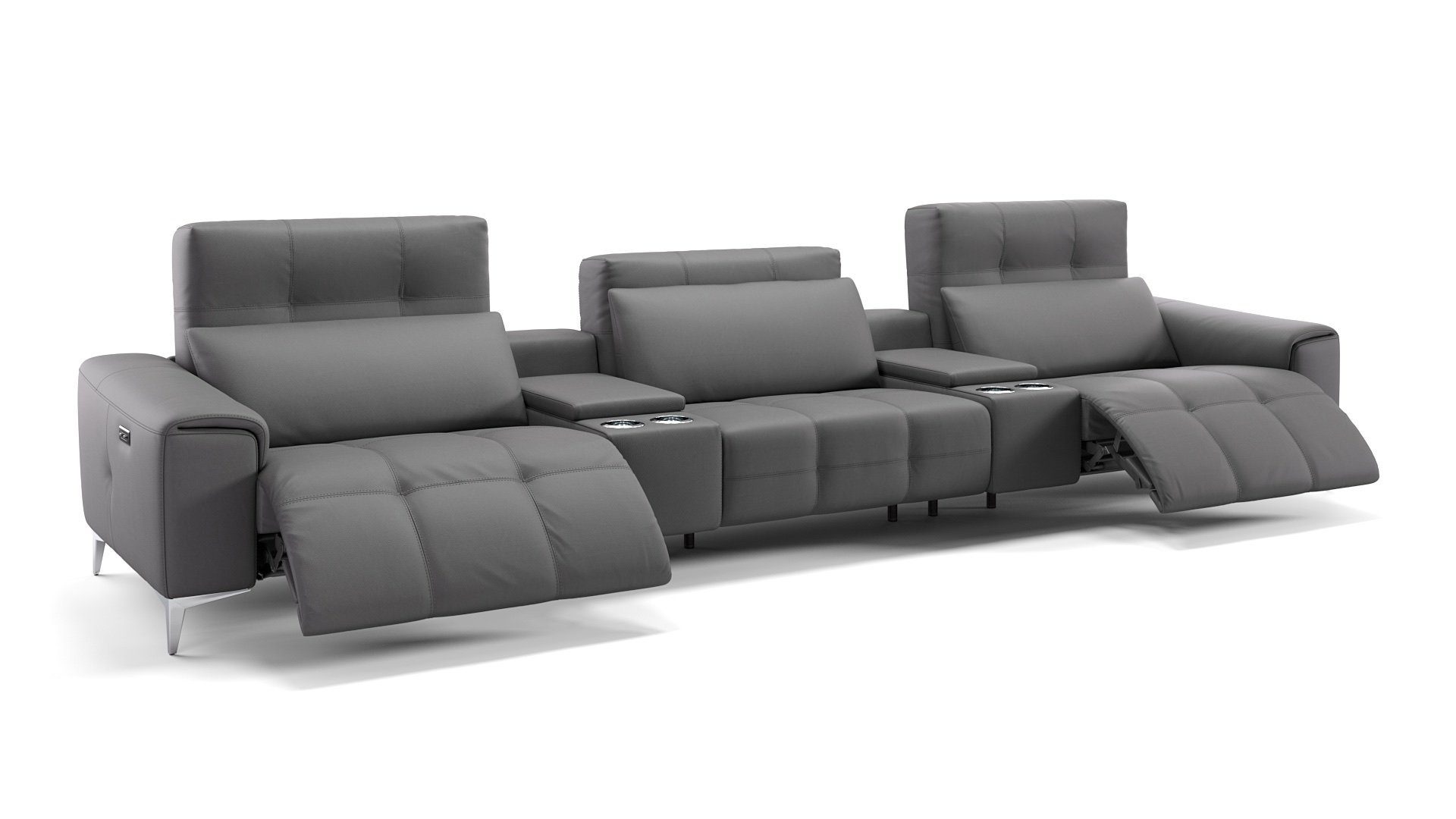 Sofanella 3-Sitzer 100 Leder Sofa in 370 Grau Sofanella cm x SALENTO Kinosofa - XL:
