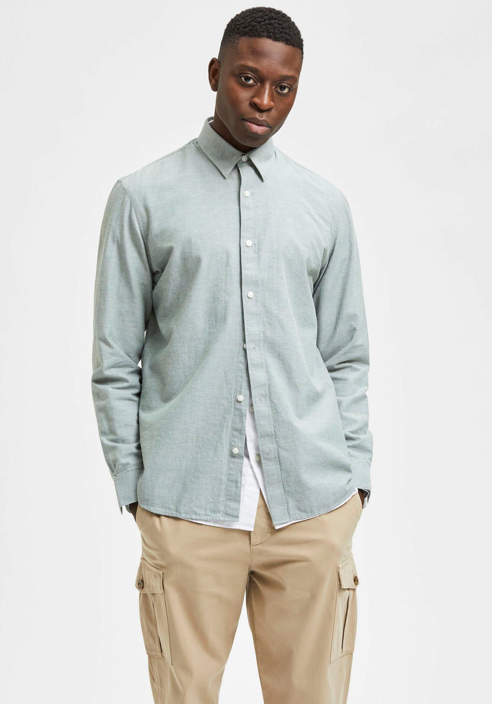 SELECTED HOMME Leinenhemd NEW-LINEN SHIRT unifarben