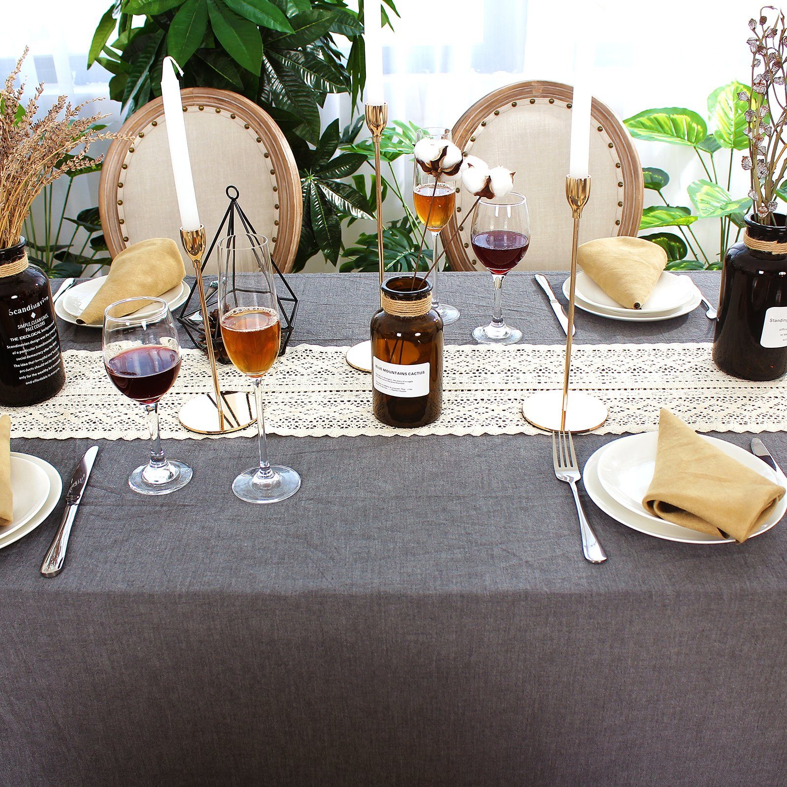 Rosnek Tischläufer Vintage, Baumwolle, Boho-Stil, für Restaurant Ländliche (1-tlg), Quastenspitze, Einweihungsgeschenk Haus Party Deko