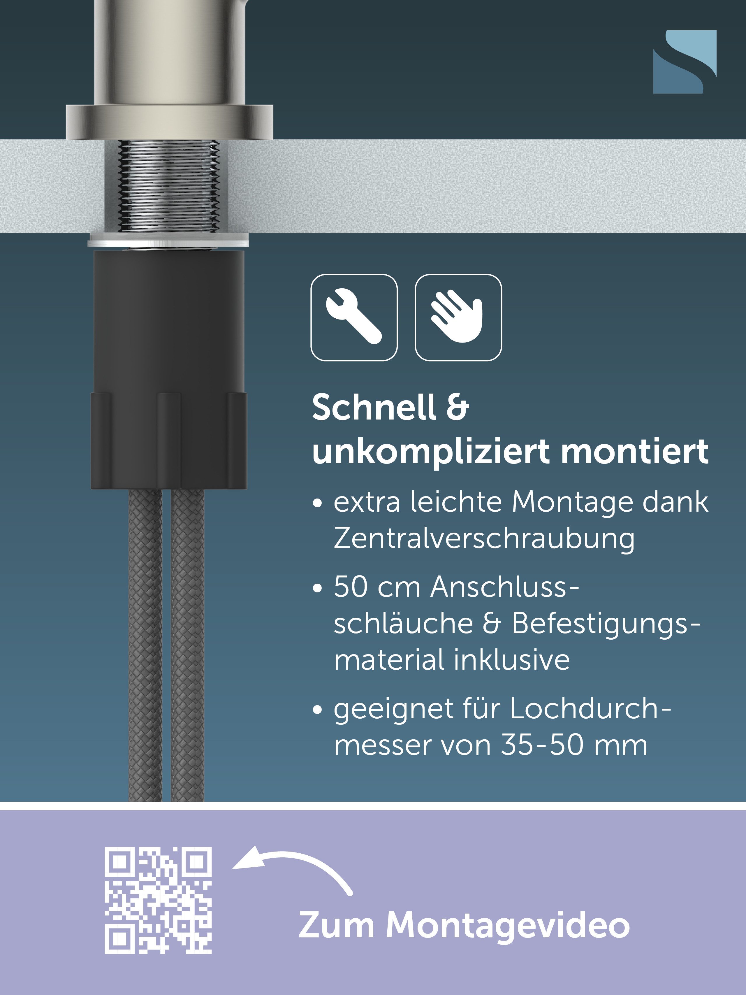 Schütte Spültischarmatur CORNWALL Küchenarmatur, rund, Cold-Start, 360° schwenkbar, Marken-Mischdüse