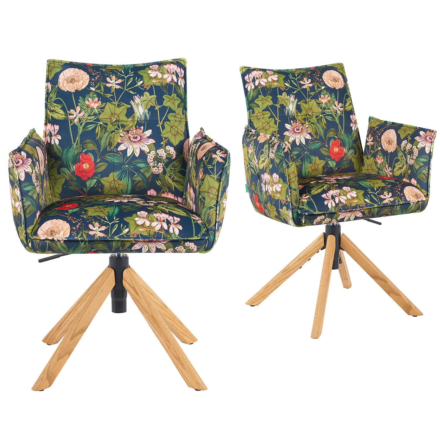 DUBI Möbel Polsterstuhl Mika-Paul, Federkern, Eiche geölt, 360° drehbar & höhenverstellbar im 2er-Set