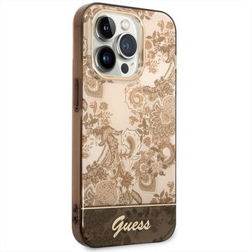 Guess Handyhülle GUESS Schutzhülle für Apple iPhone 14 Pro Max Cover Schutzhülle Etui Hard Case Ocker