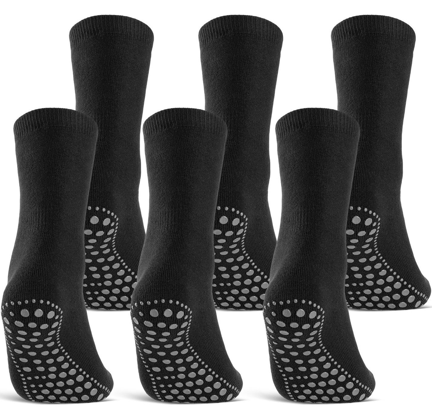 sockenkauf24 ABS-Socken 3 oder 6 Paar "Premium" Anti Rutsch Socken Damen Herren (Schwarz, 6-Paar, 35-38) ABS Socken Noppen Stoppersocken - 8600 WP