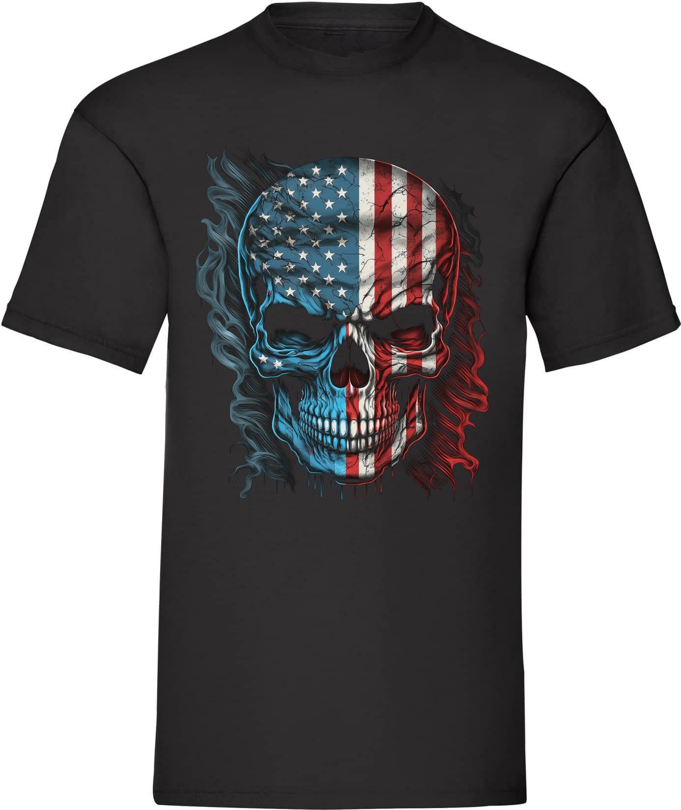 Banco T-Shirt Herren USA Totenkopf (39) mit Druck und 100% Baumwolle Print, 100% Baumwolle, Rundhals Schwarz