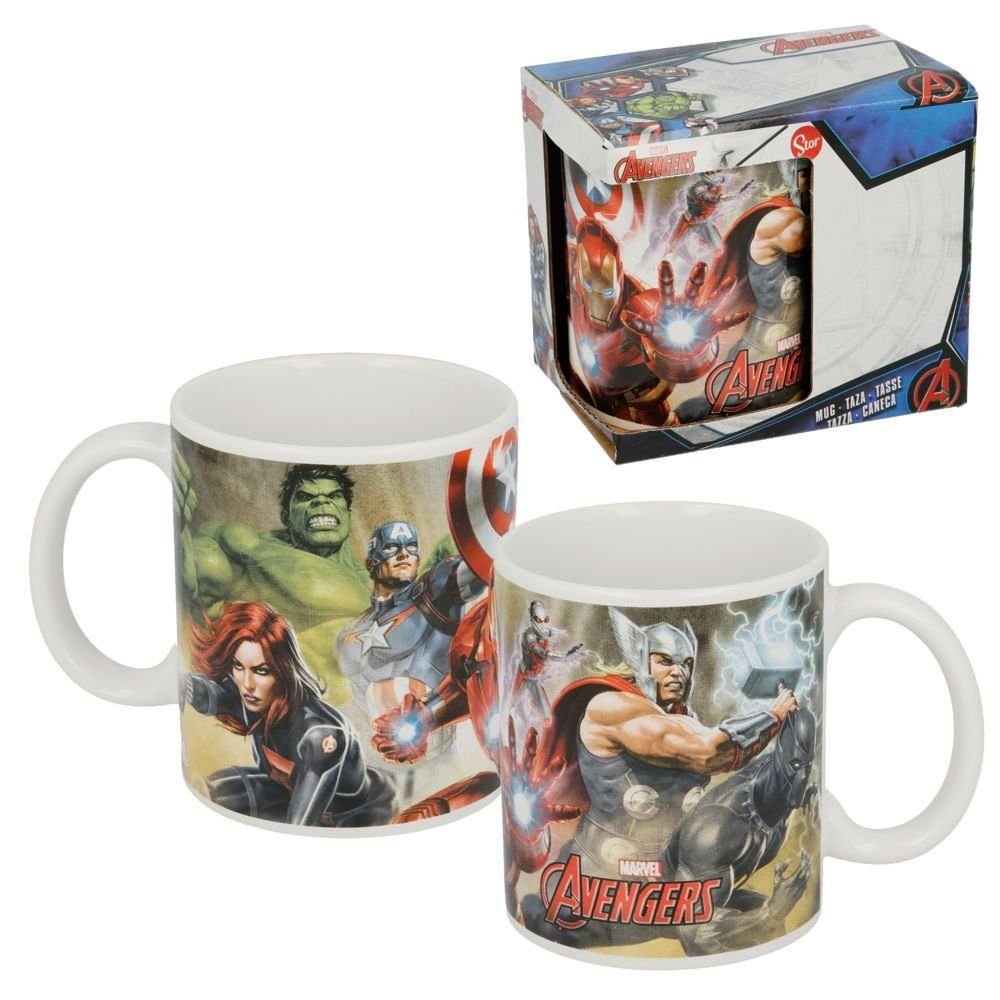 MARVEL Kindergeschirr-Set Keramik Tasse Marvel Avengers 325 ml Henkel-Becher Geschenkbox, Porzellan