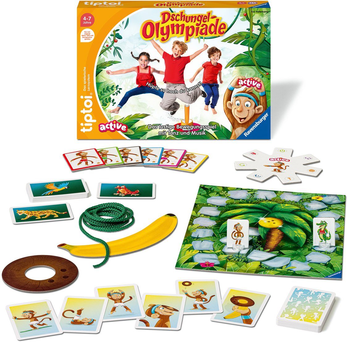 Ravensburger Spiel, Bewegungsspiel tiptoi® ACTIVE Dschungel-Olympiade, Made in Europe, FSC® - schützt Wald - weltweit