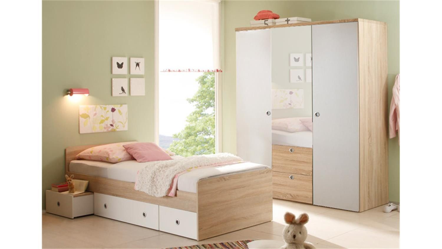 Bega Consult Jugendzimmer-Set Jugendzimmer Wiki 7-tlg Sonoma Eiche Dekor und Weiß, (7-tlg)