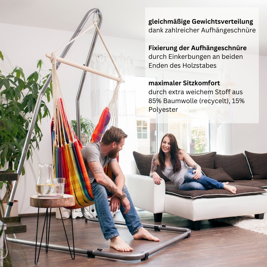 Amazonas Hängesessel Brasil KingSize Hängestuhl (Belastbarkeit 150 kg, Handgefertigt, aus recycelten Materialien), Große Sitzfläche