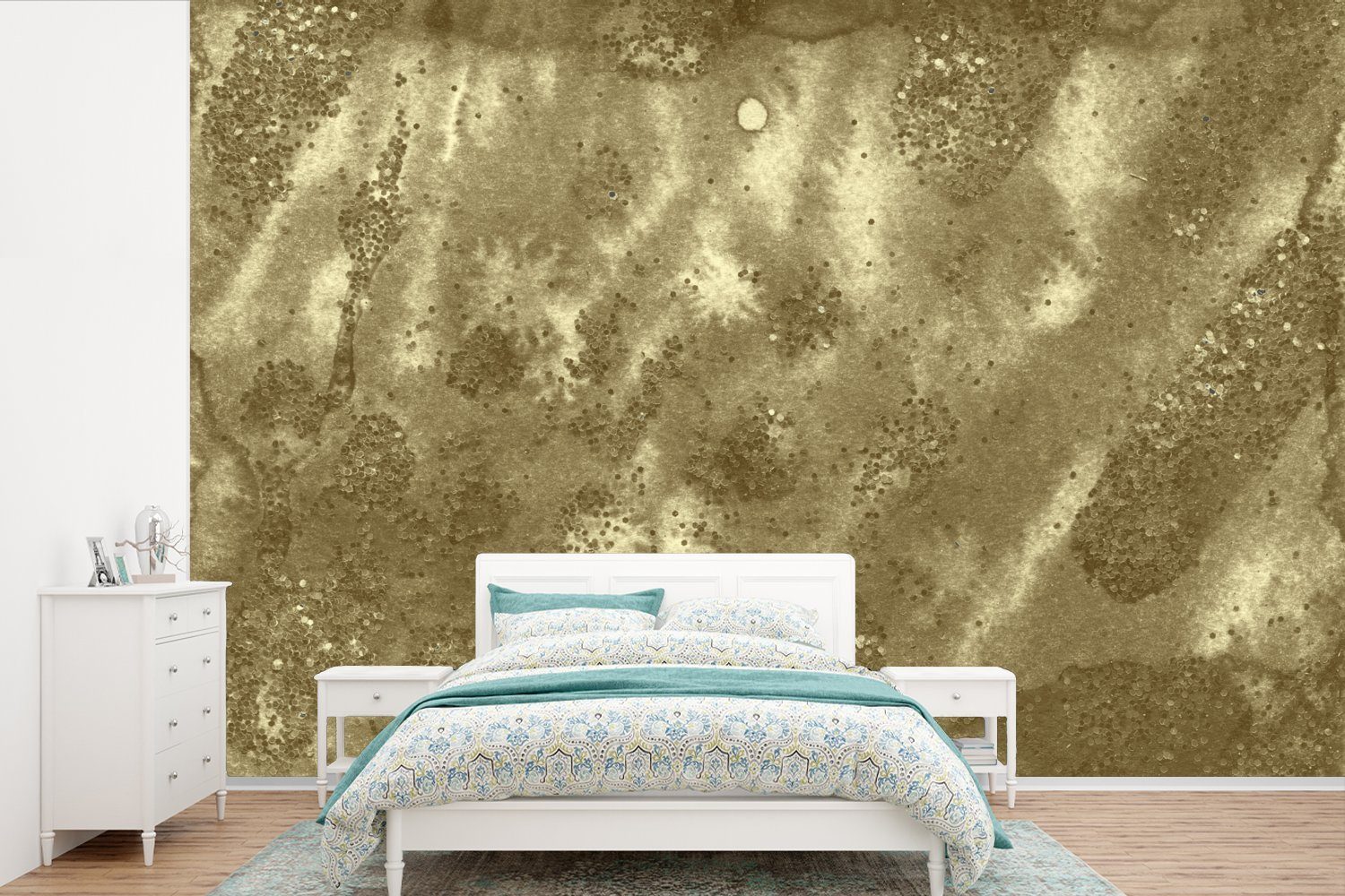 MuchoWow Fototapete Gold - Farbe - Luxus, Matt, bedruckt, (6 St), Wallpaper für Wohnzimmer, Schlafzimmer, Kinderzimmer, Vinyl Tapete