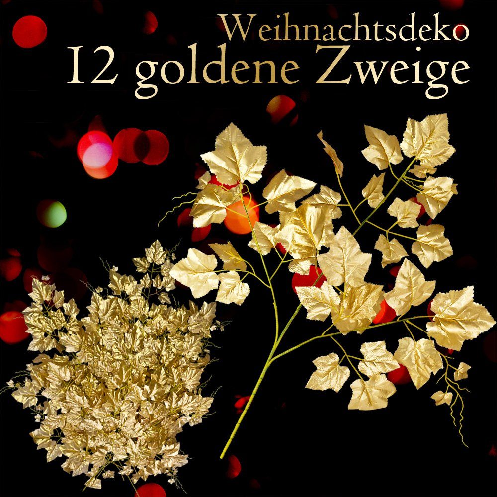 Kunstzweig Weihnachtsdeko Weihnachtsdeko Dekozweige Gold Künstlich 12x Dekoration, Decovego